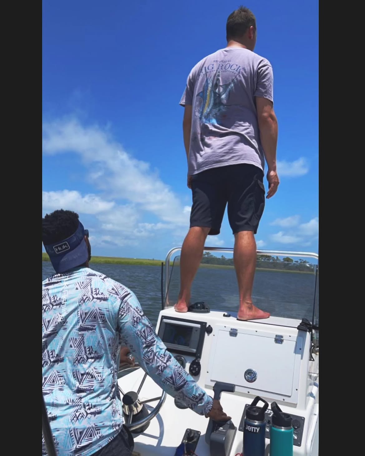 Private boat island taxi to Carolina Beach barrier islands with passengers aboard