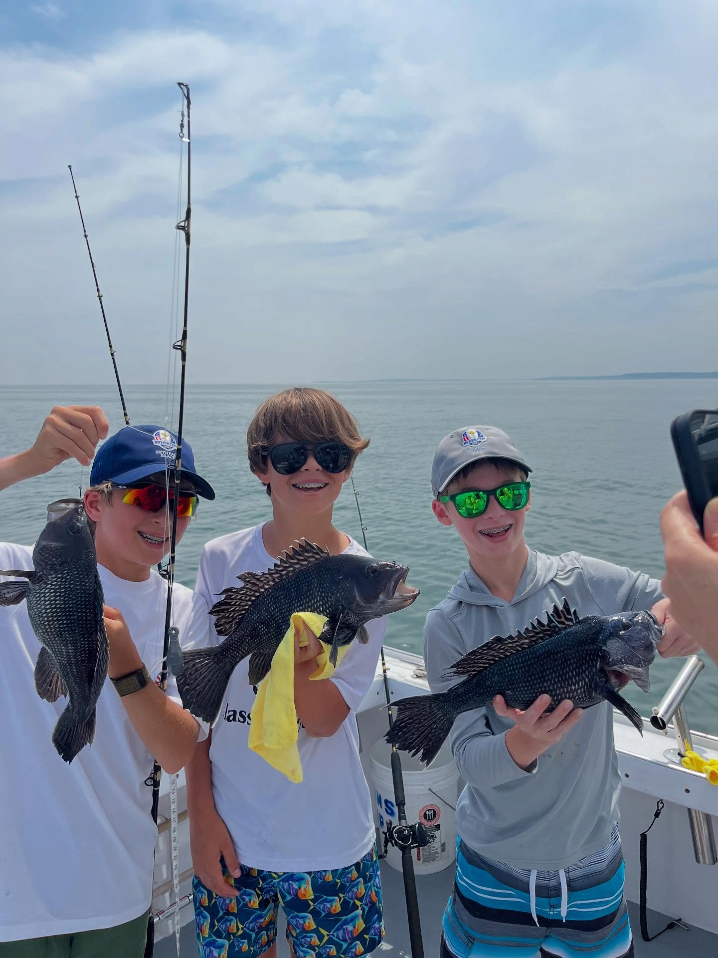 Three sea bass caught while fishing in Port Chester