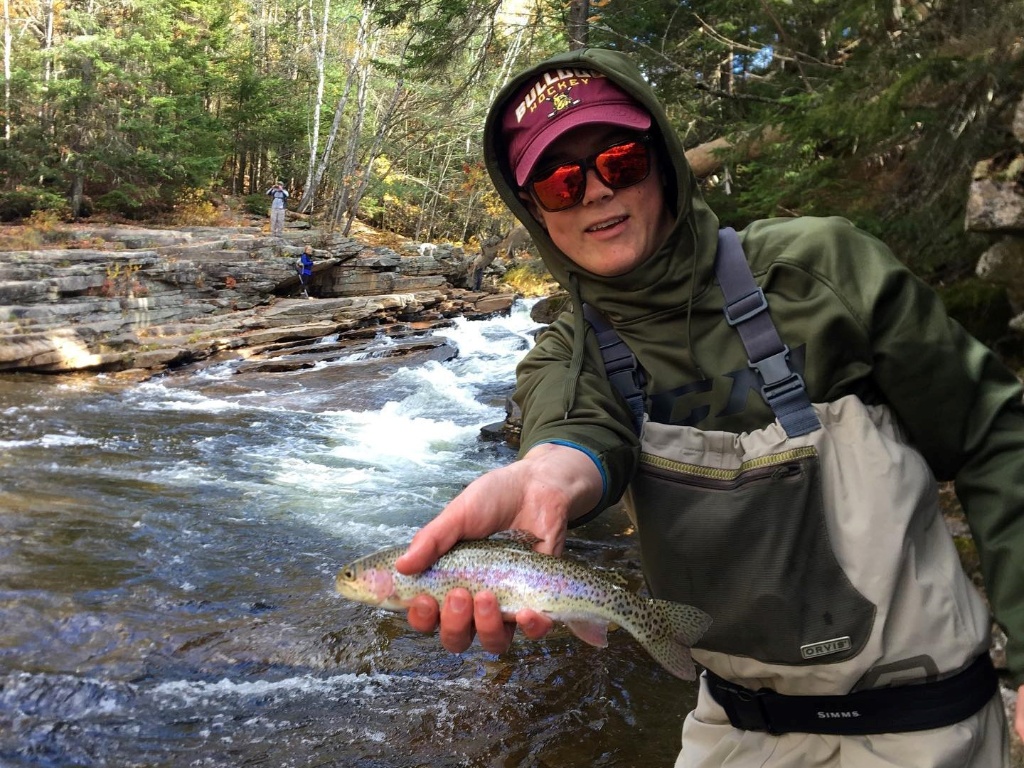 A single rainbow trout being caught while fishing in Bethlehem