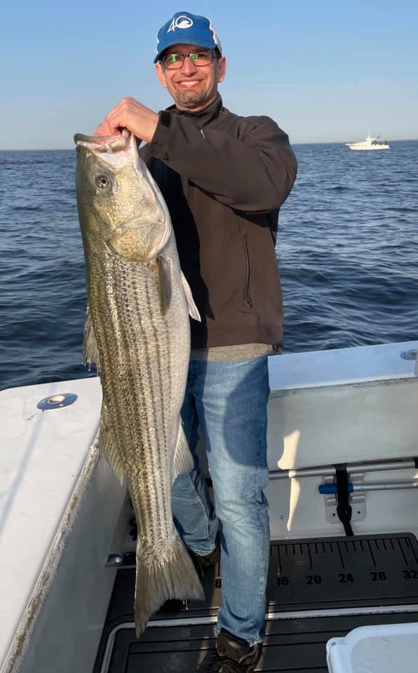 Striped bass caught by angler at Point Pleasant Beach