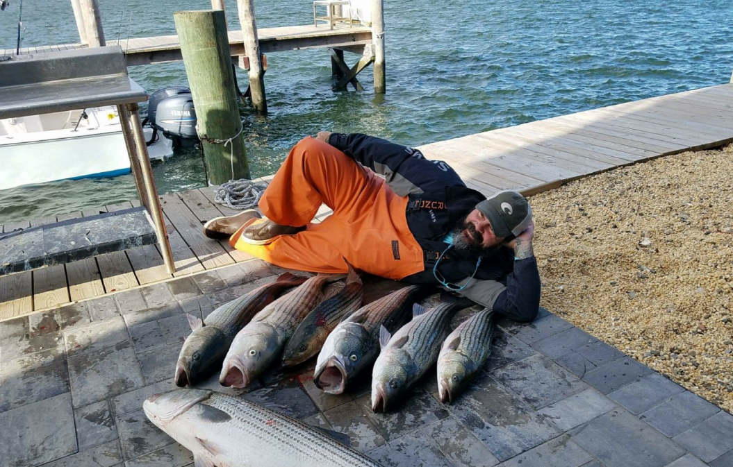 Two striped bass fishing at Point Pleasant Beach