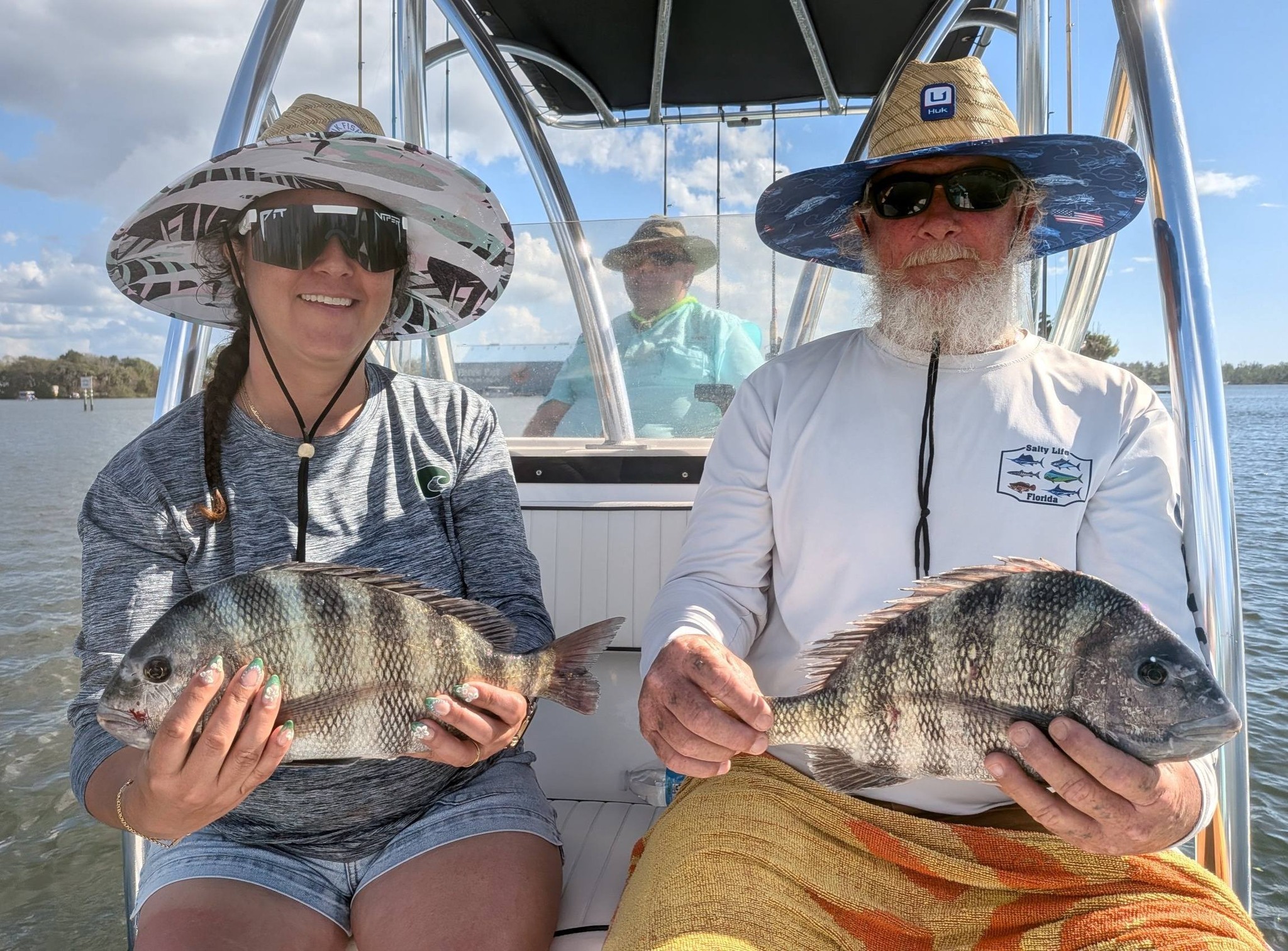 Two sheepshead fish caught during fishing tour in Citrus County Florida