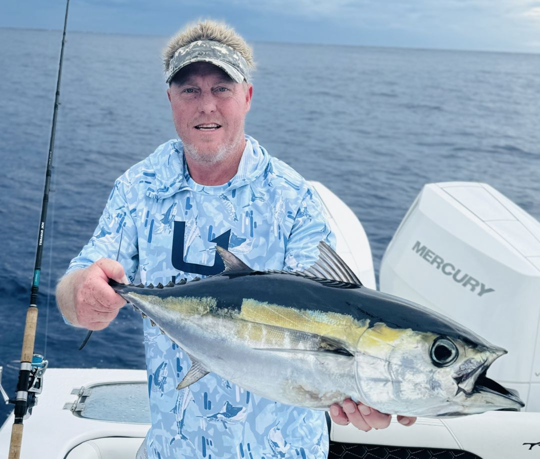 A fisherman with a blackfin tuna catch in Florida