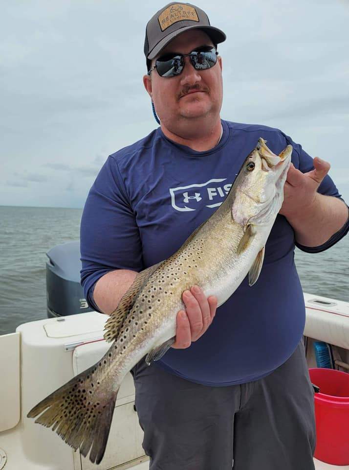 A Spotted Weakfish, a 20-inch fish, caught in Biloxi, Mississippi