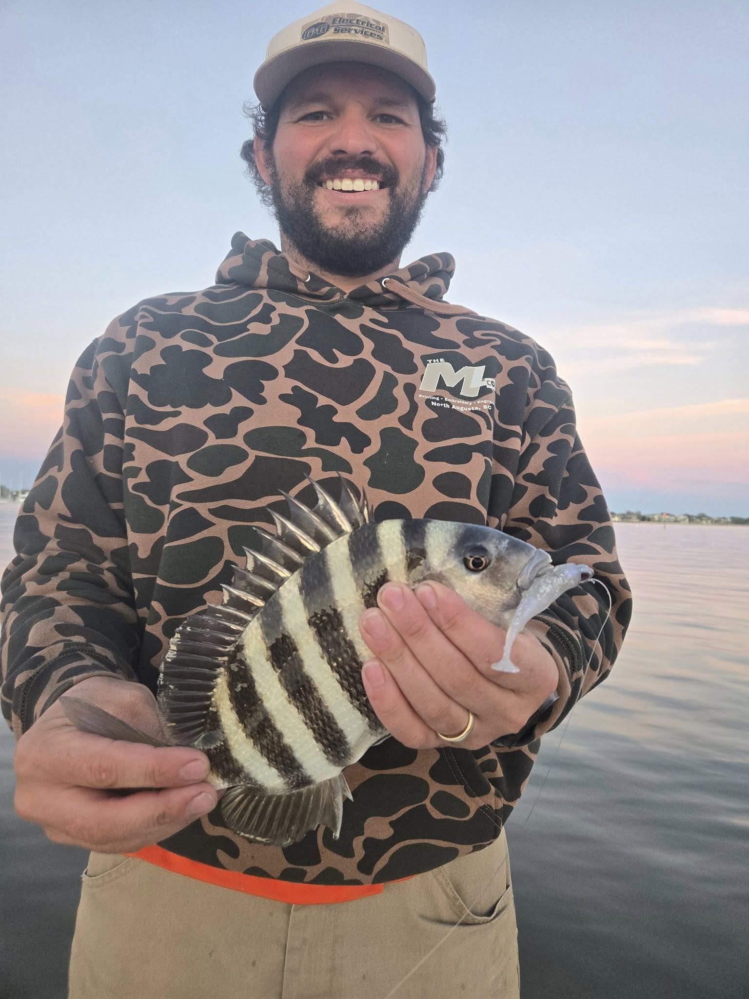 Freshly caught sheepshead fish being held after successful fishing trip in Charleston SC
