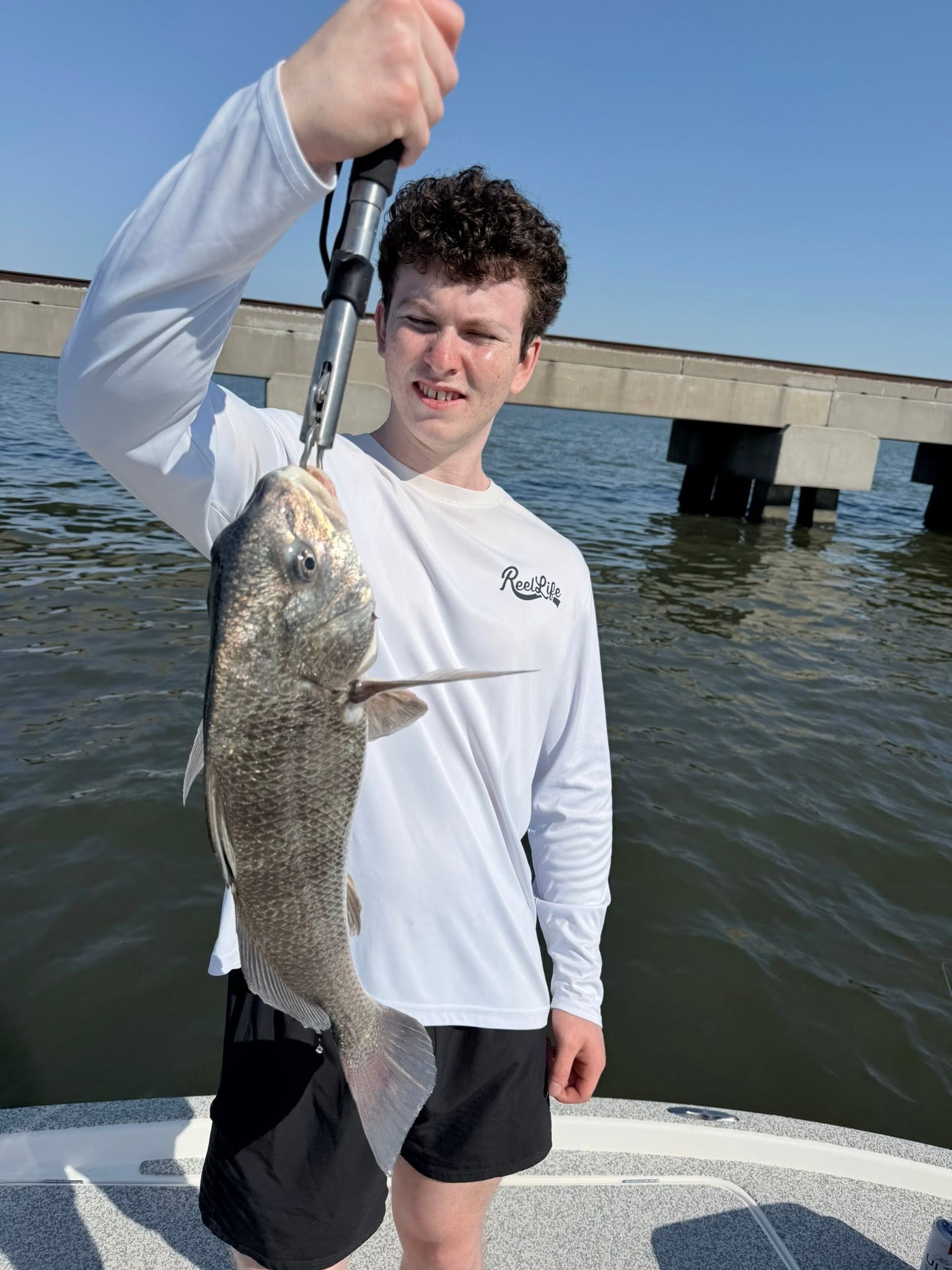 Black drum fish catch displayed on fishing boat in Slidell Louisiana