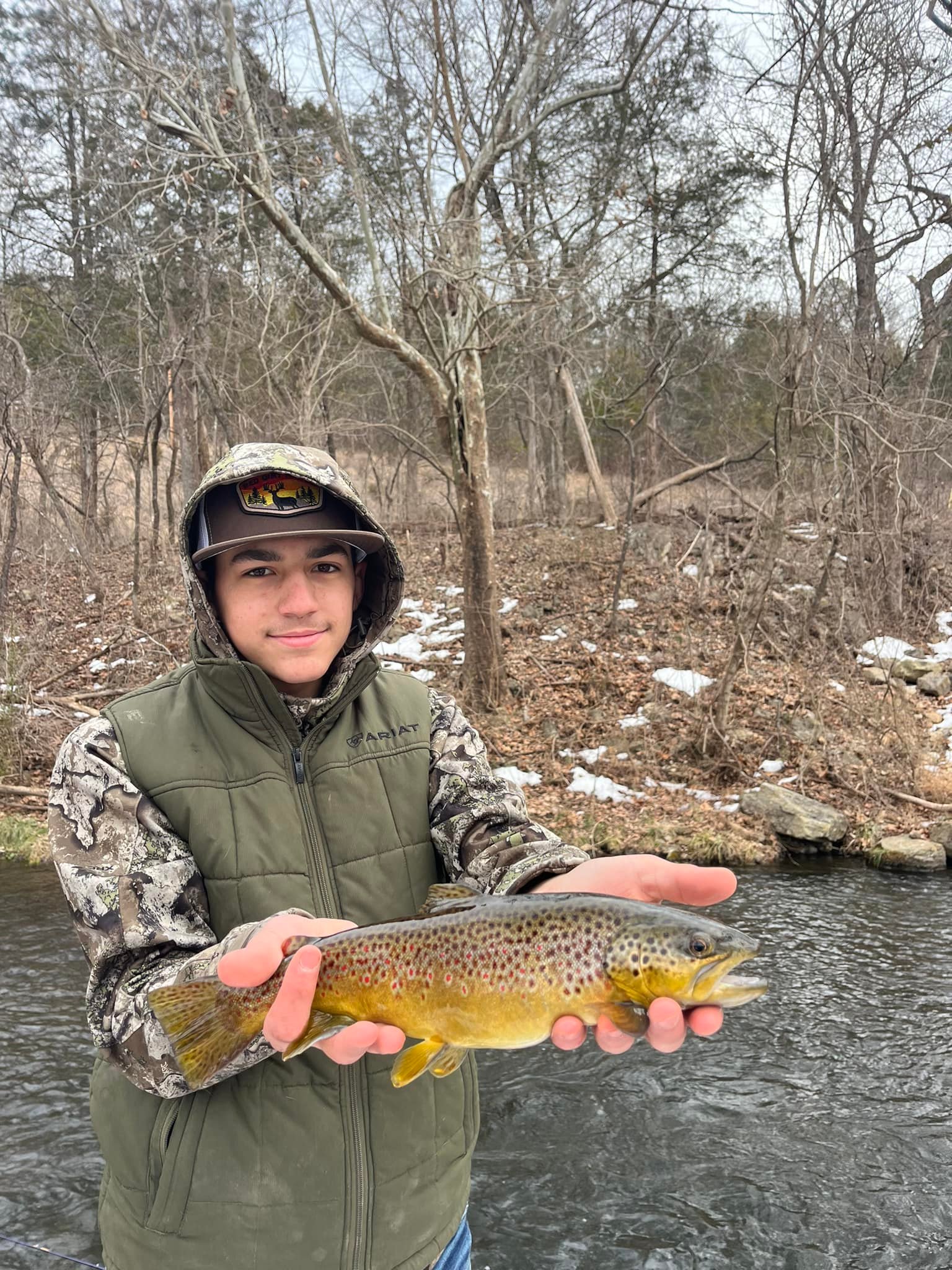 Brown trout caught while fishing in Cotter Arkansas