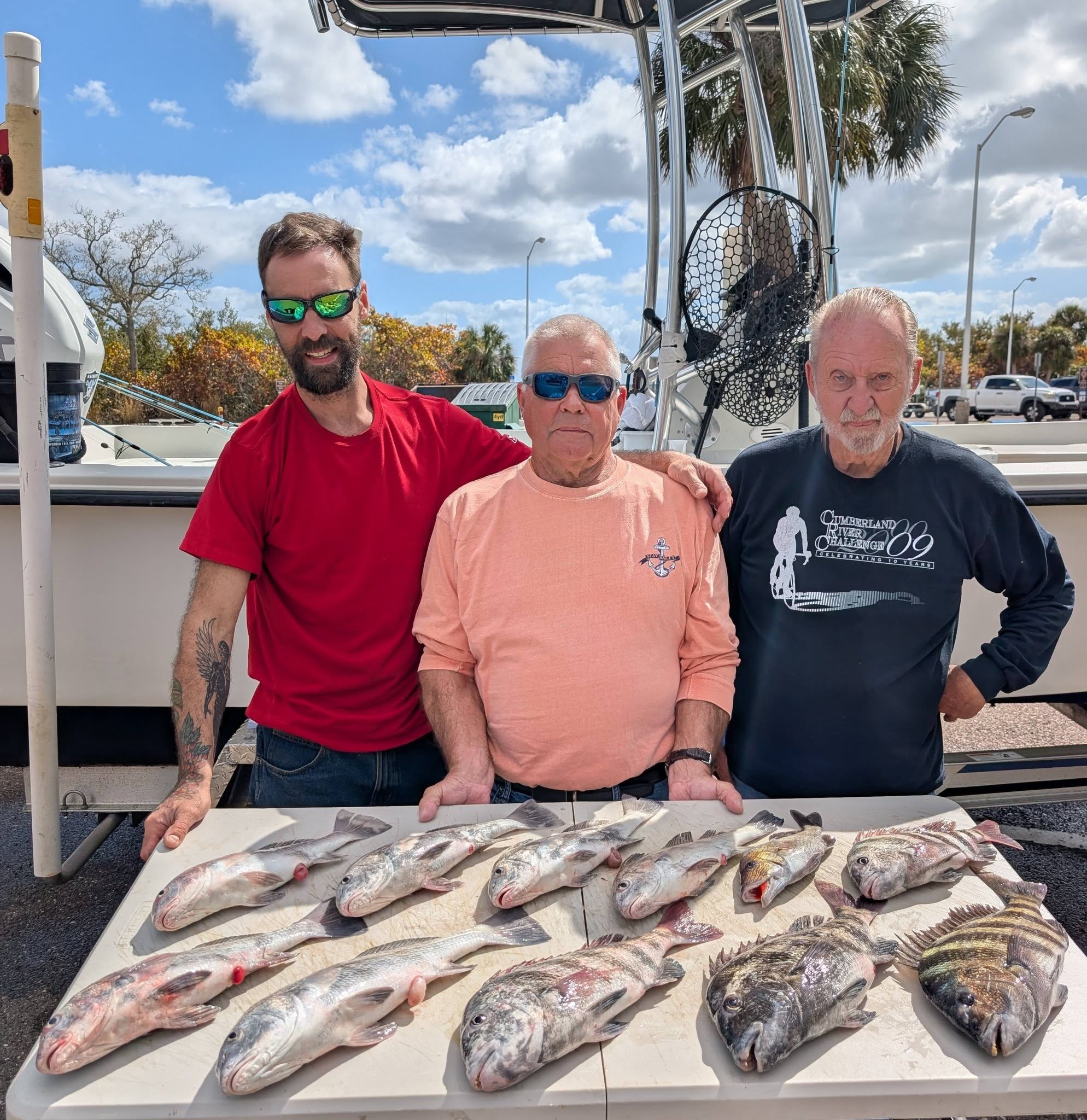 Fishing charter displaying fresh caught sheepshead and black drum in St. Petersburg FL