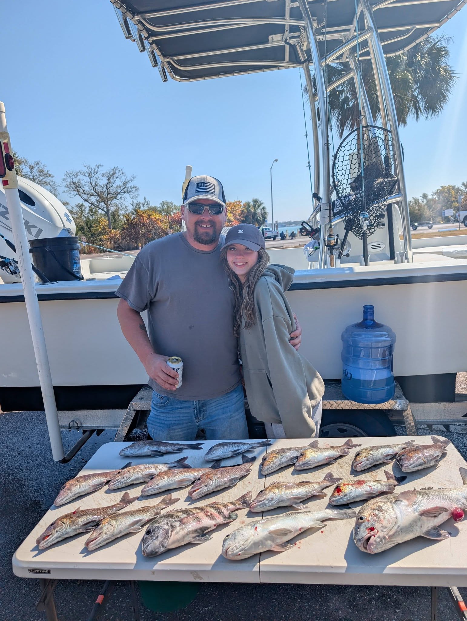 Fresh caught fish displayed on cleaning table after successful fishing trip in St. Petersburg FL