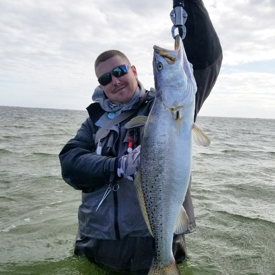A spotted weakfish measuring 28 inches caught while fishing in Matagorda, Texas.