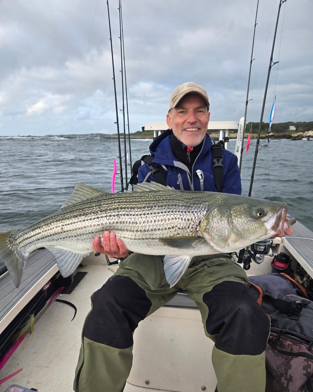 Guided inshore fishing trip in Stonington CT targeting bass, tuna, bonito on Hewes Redfisher boat