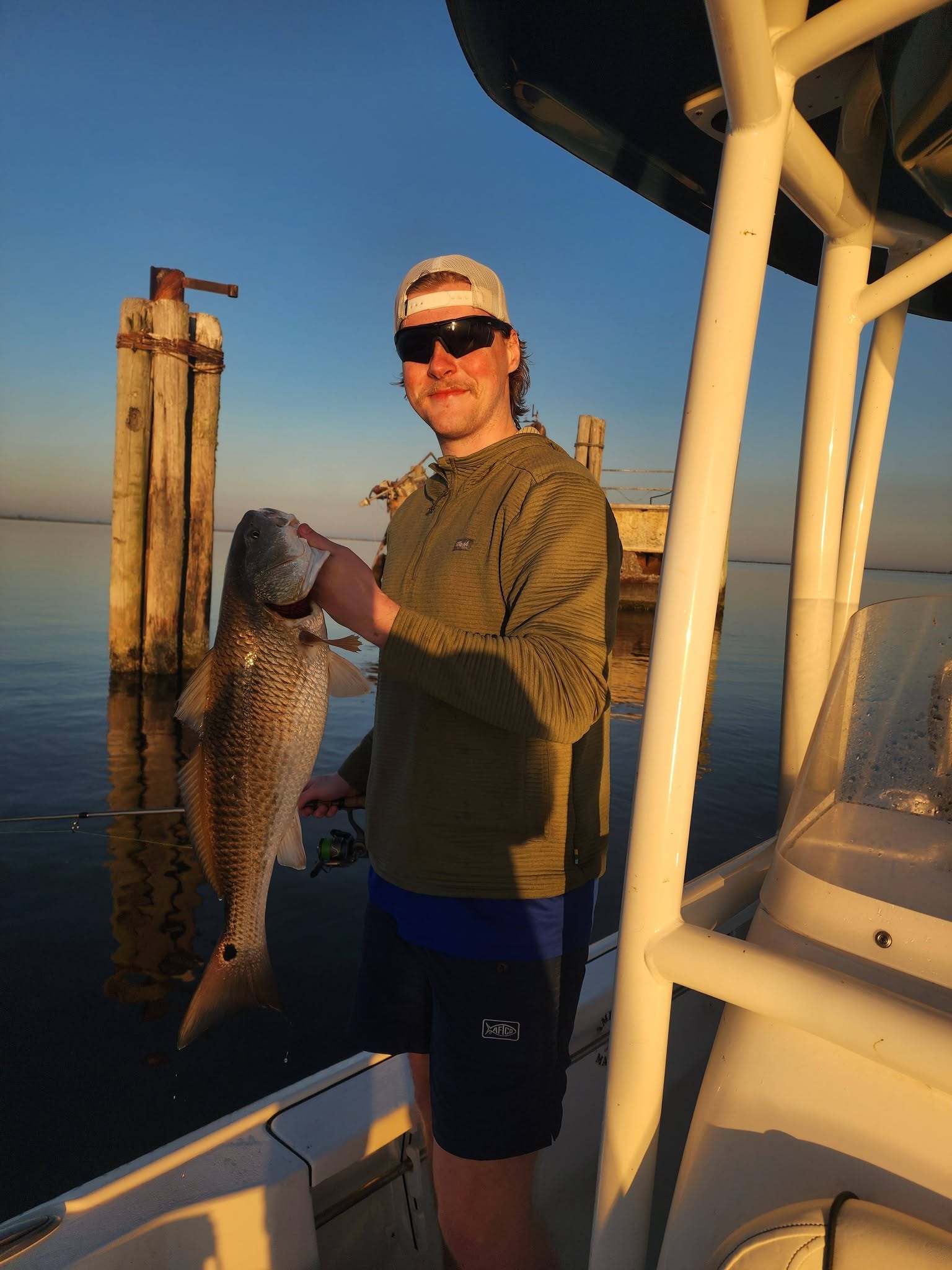 Redfish catch displayed on fishing boat in Hopedale Louisiana