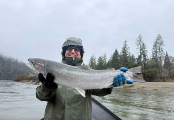 Large salmon catch displayed on fishing boat in Grants Pass Oregon