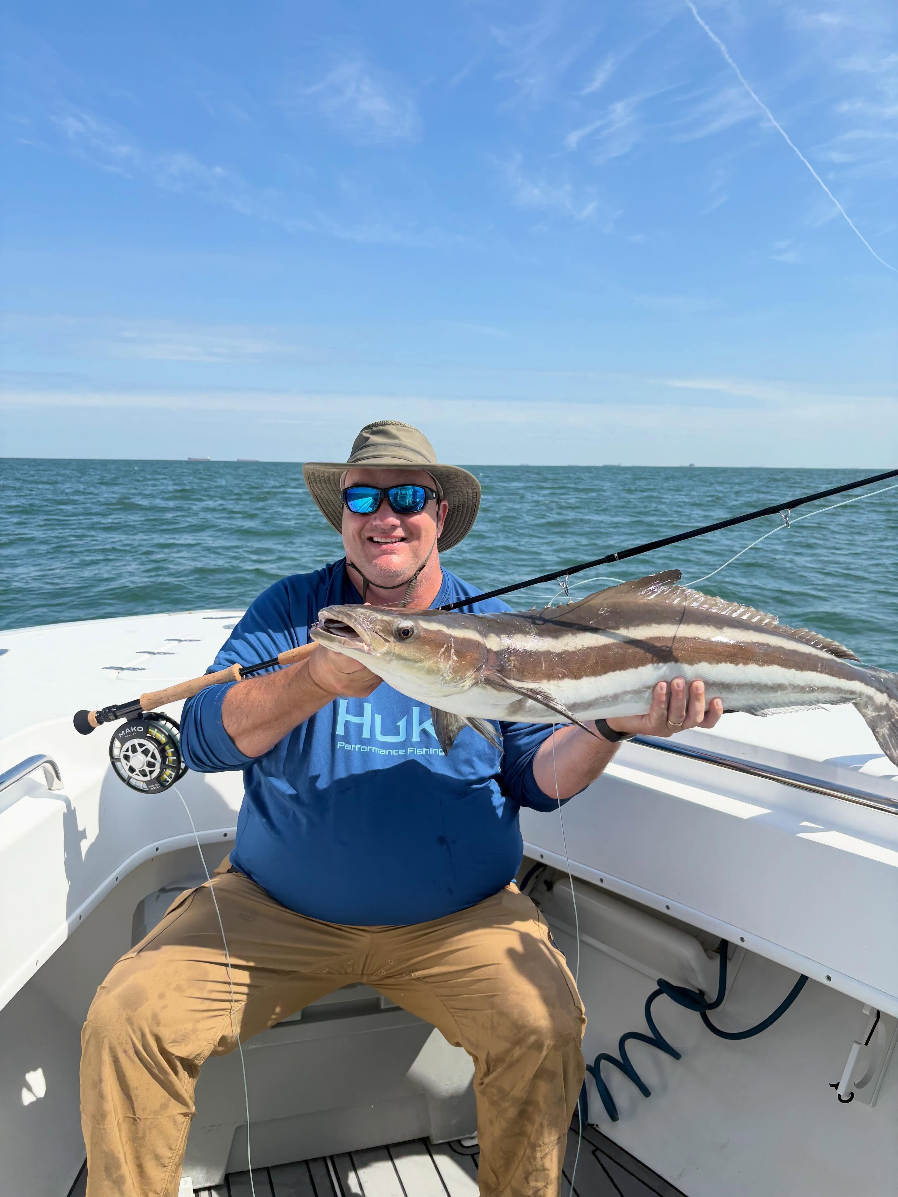 Cobia catch displayed on fishing boat in Norfolk VA waters