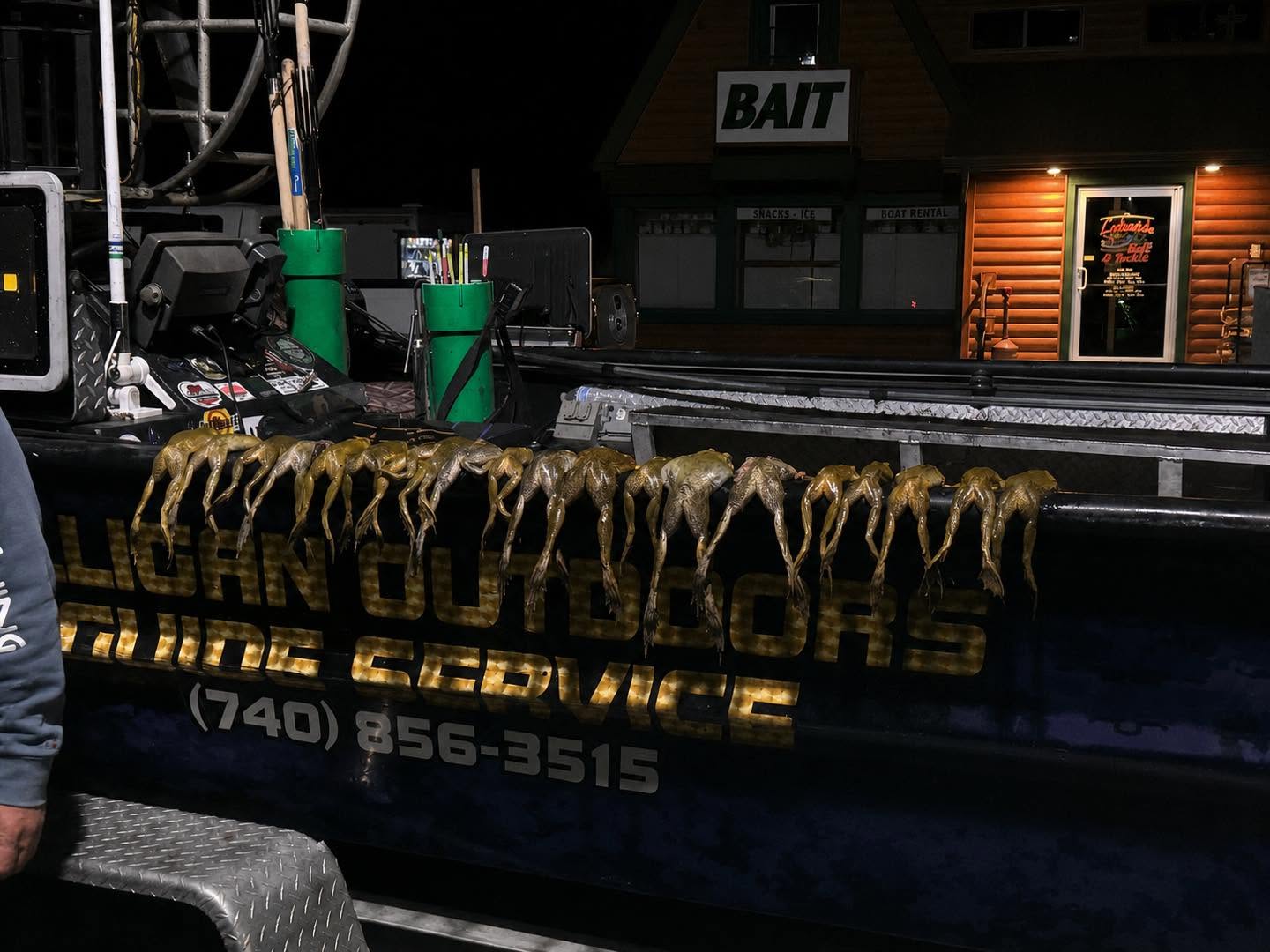 Multiple northern pike fish lined up on boat gunwale after fishing trip in Delavan WI