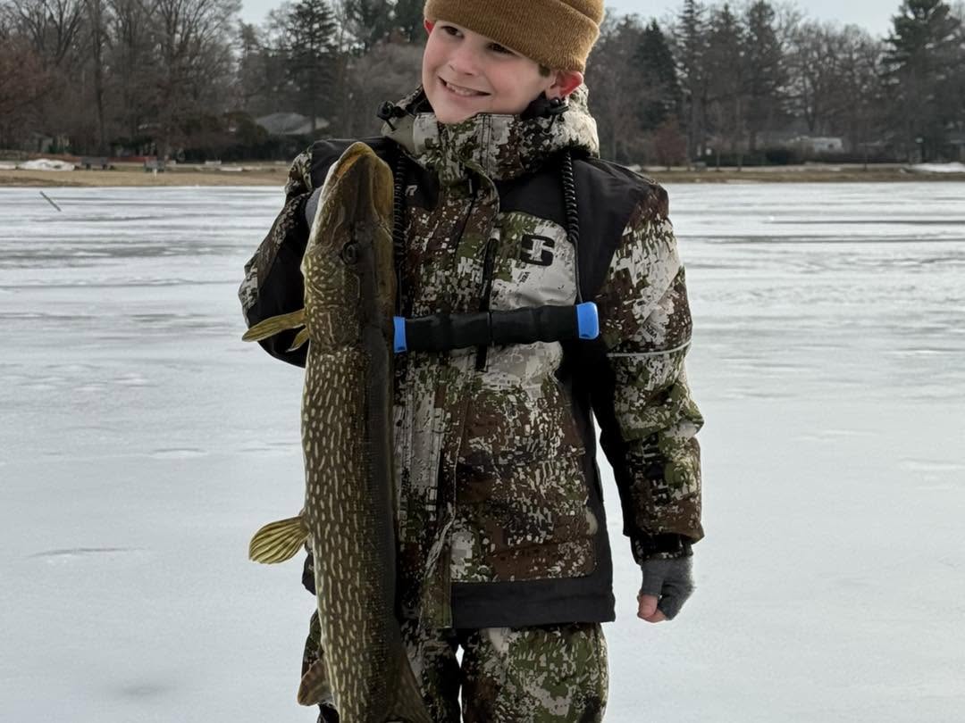 Northern pike caught ice fishing in Delavan Wisconsin