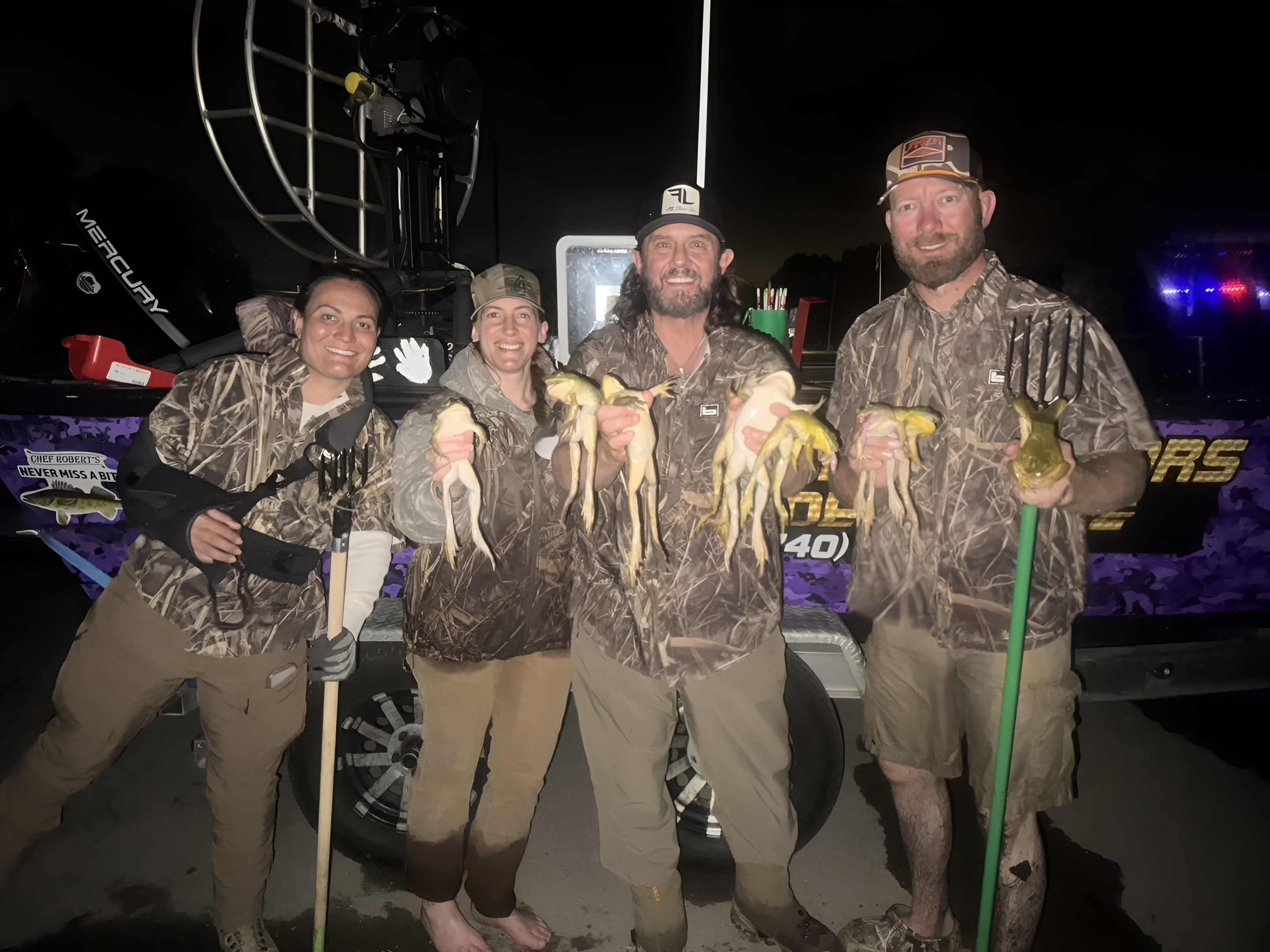 Bullfrog gigging trip on Delavan Lake Wisconsin with Captain James Cooper night fishing guide