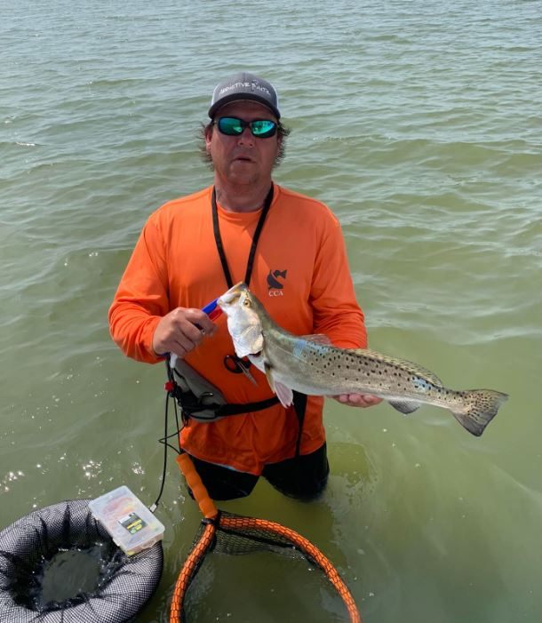 Spotted Weakfish caught in TX while fishing.