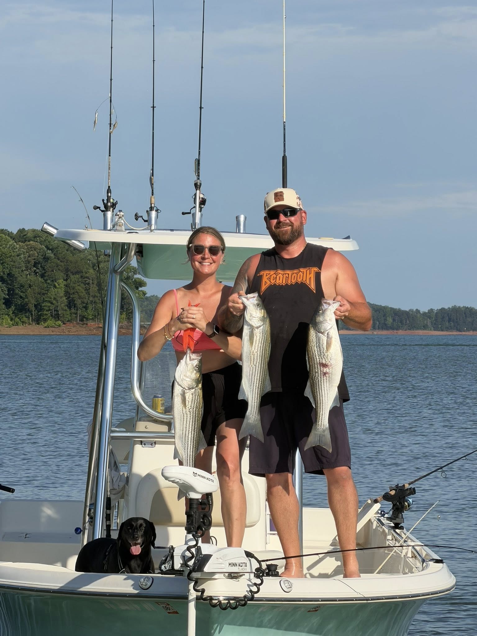 Successful striped bass fishing trip on lake near Townville SC with multiple fish caught