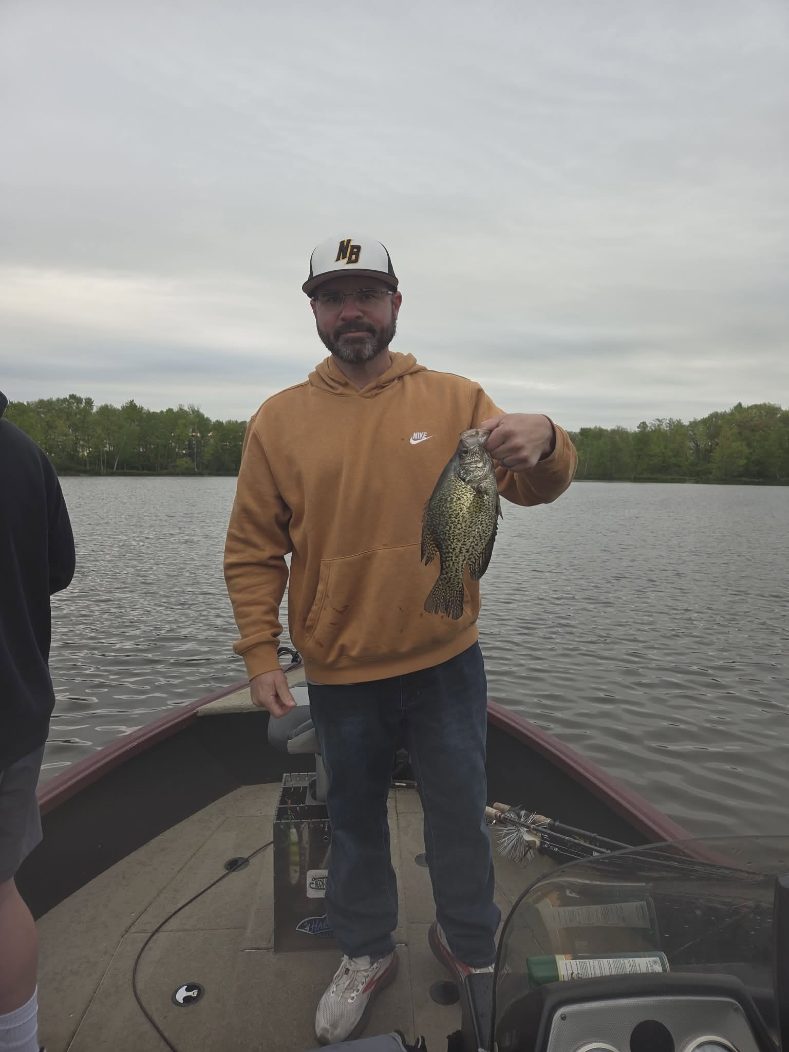 Freshly caught crappie being held on fishing boat in Mosinee Wisconsin