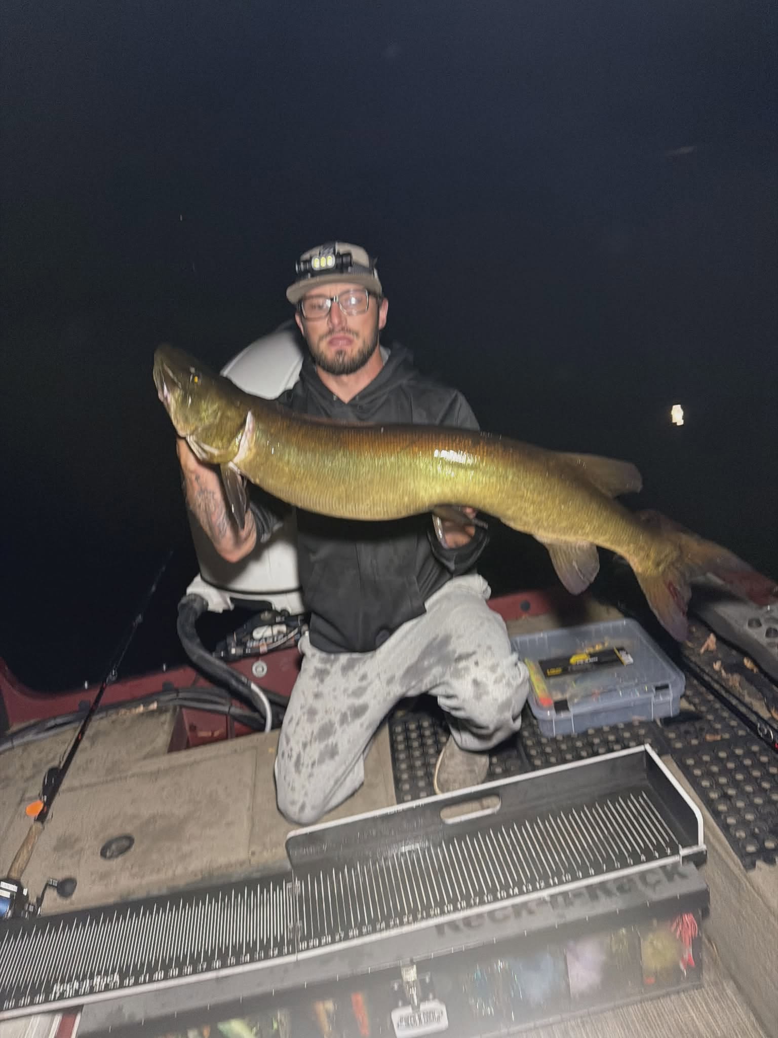 Large muskellunge fish caught during night fishing trip in Mosinee Wisconsin