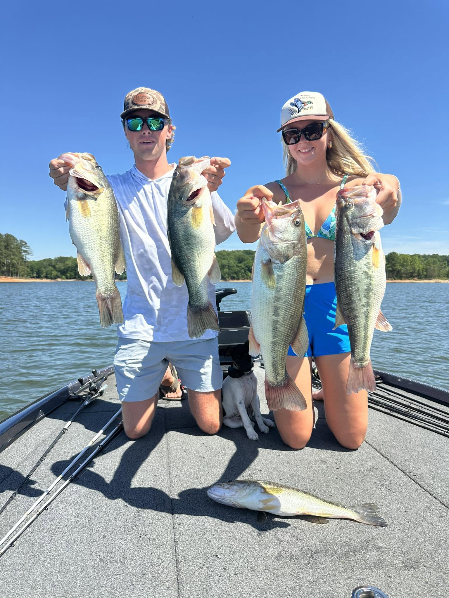 Successful fishing trip in Moncure NC with multiple bass caught on boat
