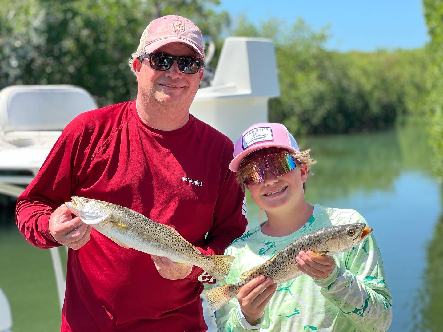 Two spotted weakfish caught by two people in Islamorada