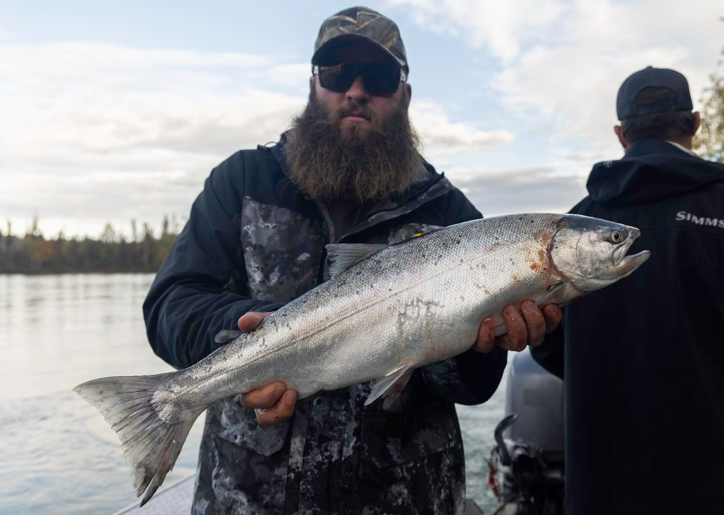 A single coho salmon, 34 inches long, caught while fishing in Alaska.