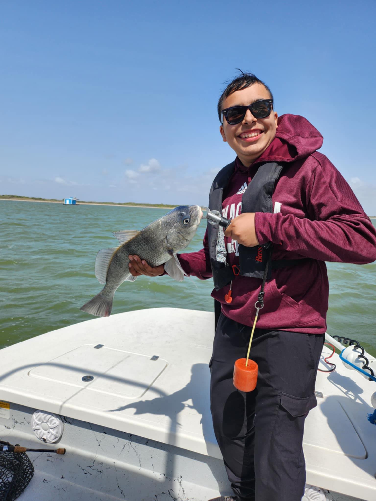 Black drum catch on fishing boat in Corpus Christi TX waters