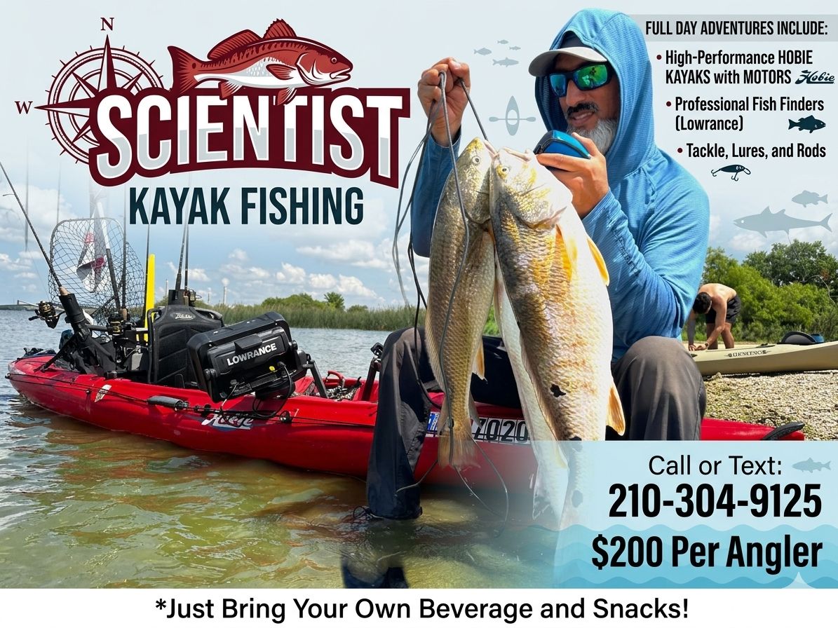 Kayak fishing adventure showing caught redfish in San Antonio TX