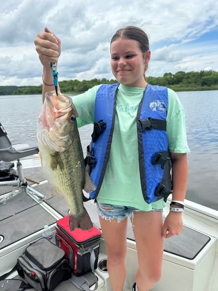 Bass fishing catch displayed on boat in Pittsburg MO
