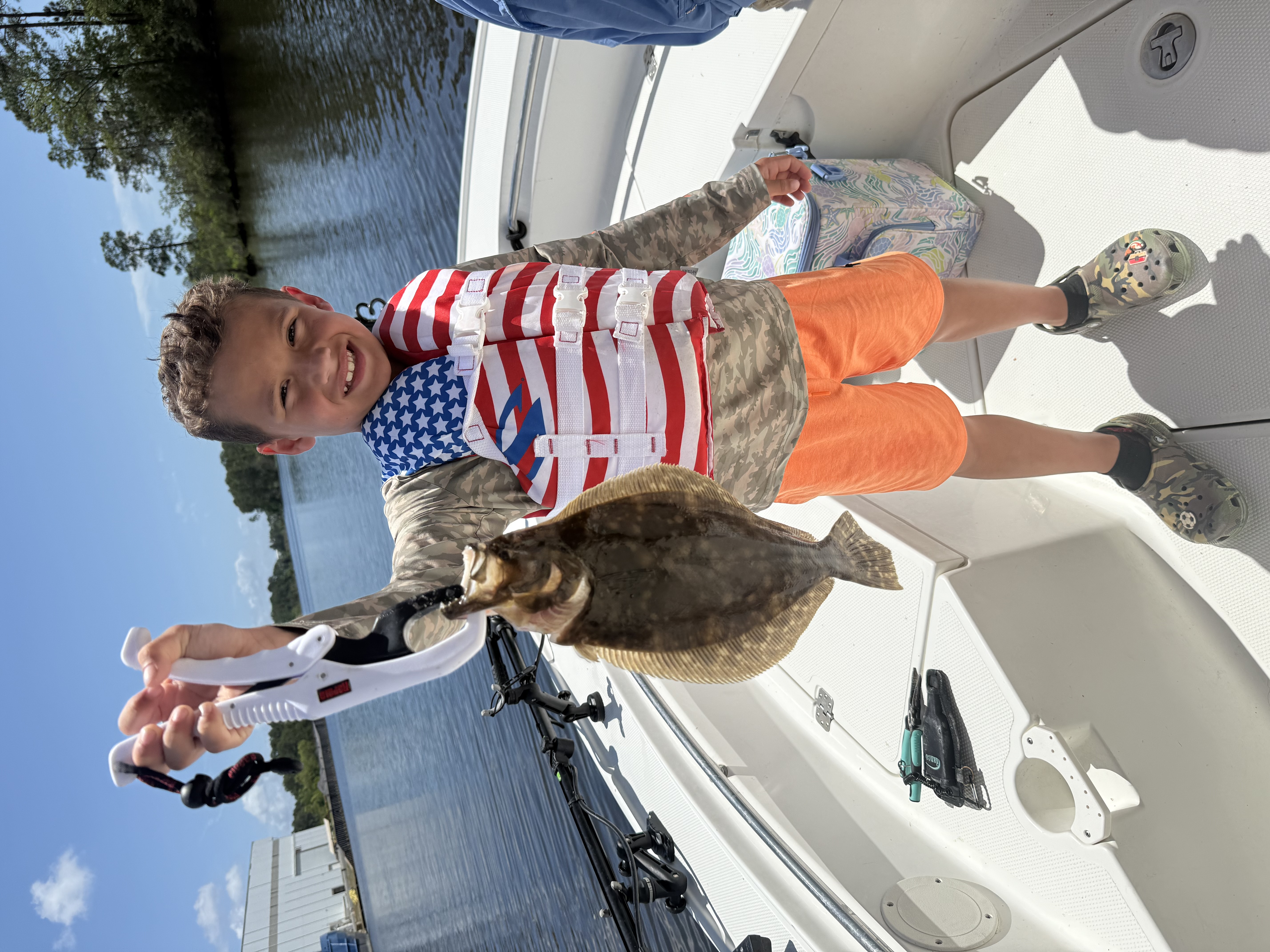 Southern flounder caught during fishing trip in Biloxi MS on boat deck