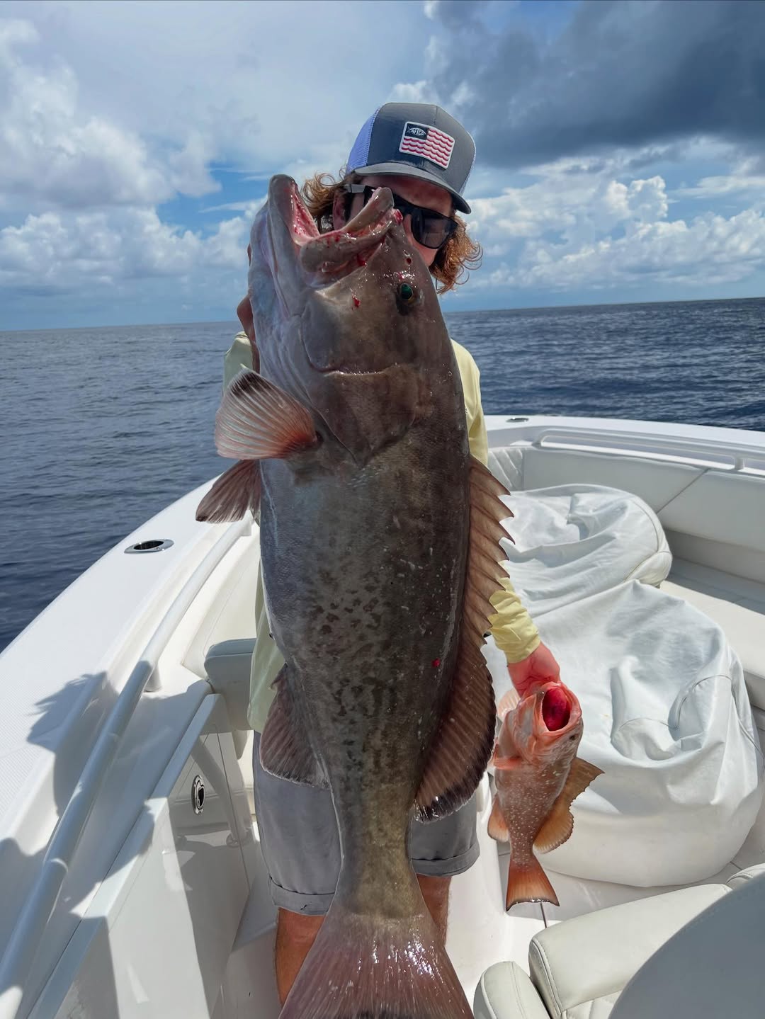Large gag grouper caught fishing in Belleair Bluffs FL waters displayed on boat deck