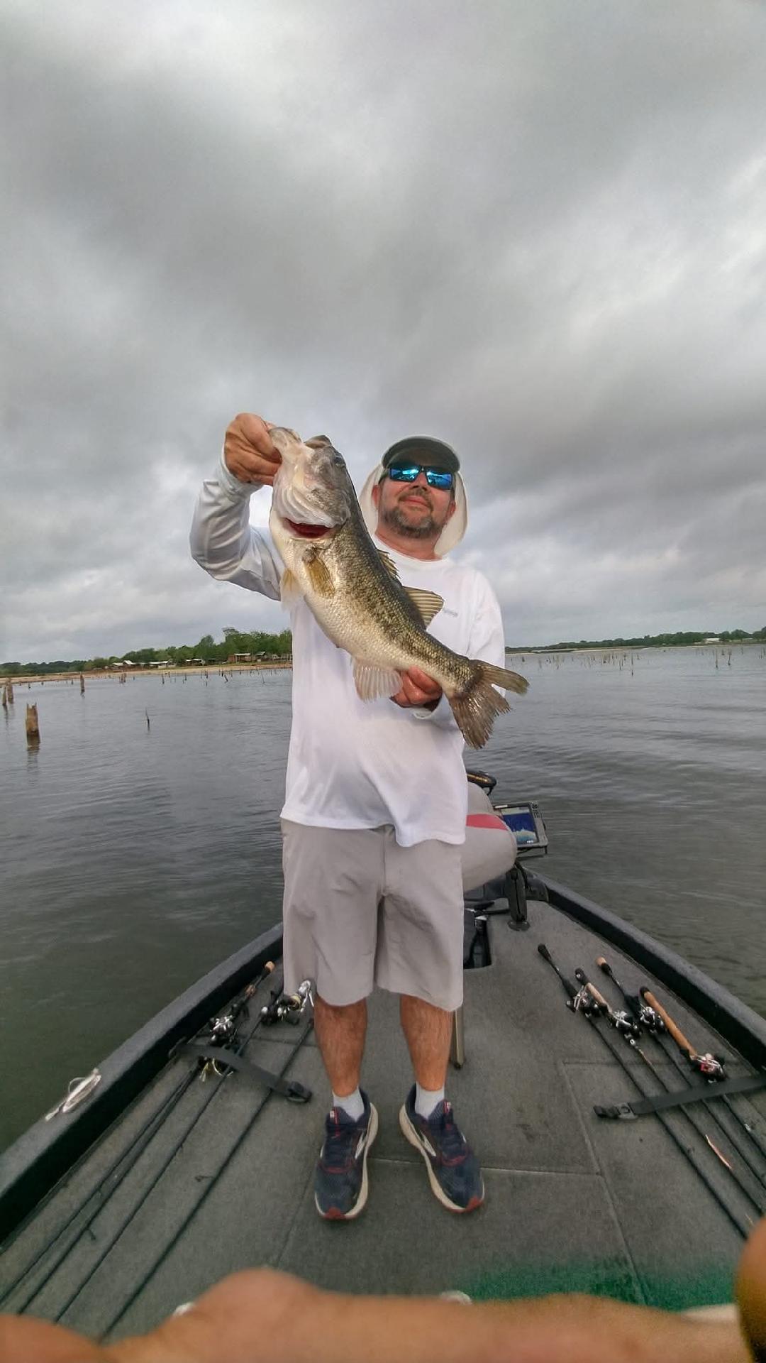 Large spotted bass caught fishing on lake in Alba TX