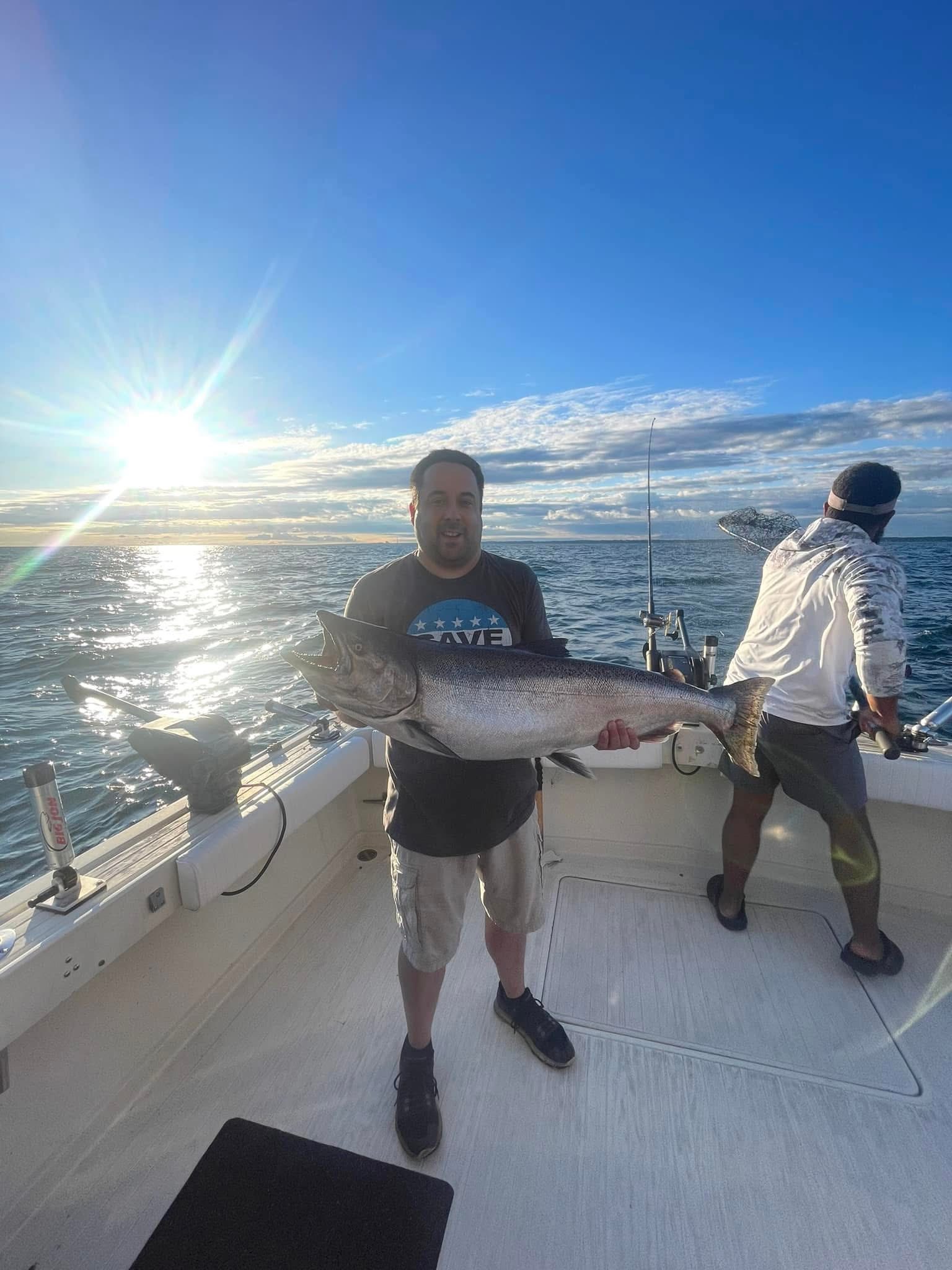 Chinook salmon catch on fishing boat in Olcott NY