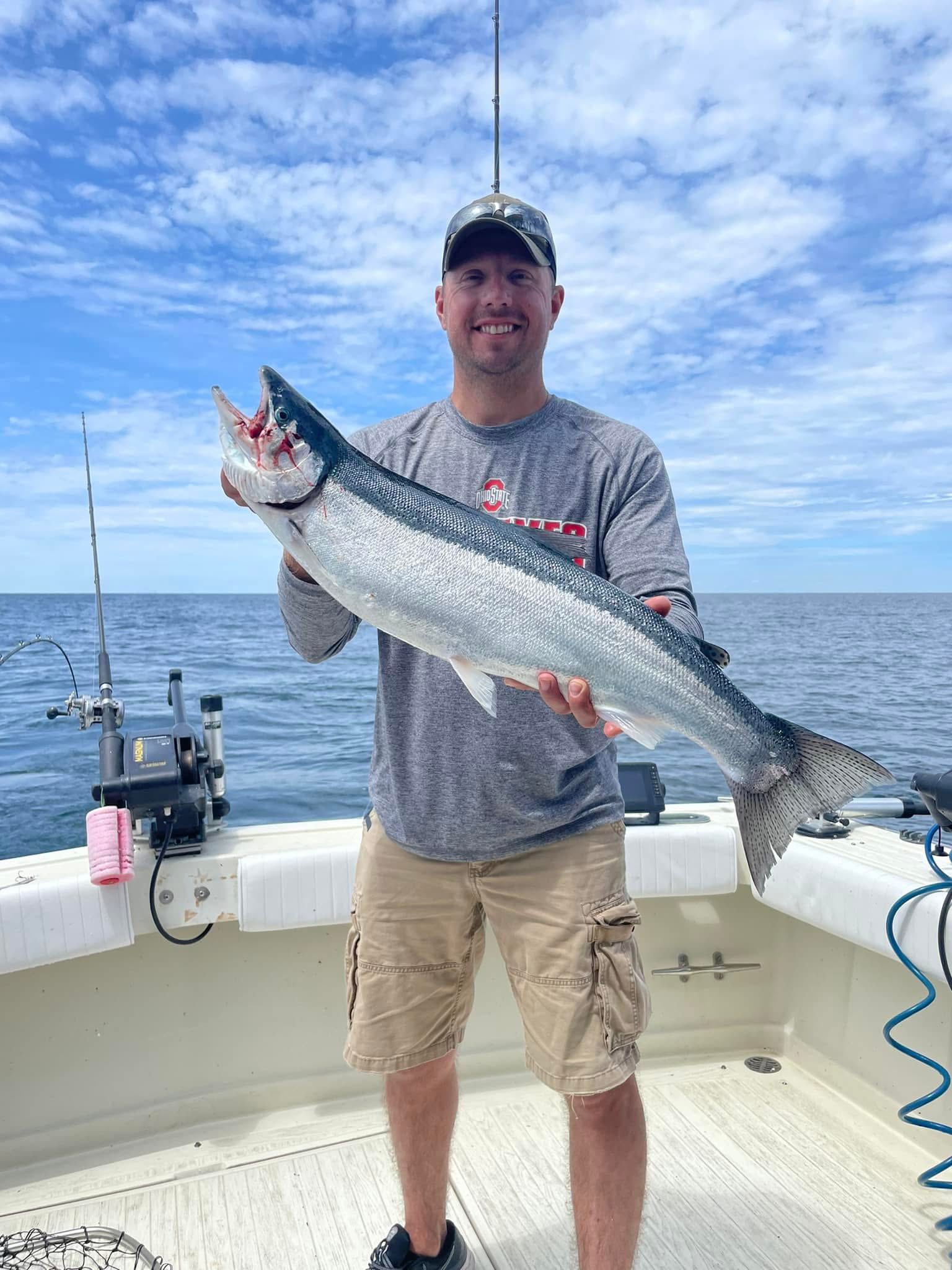 Large salmon caught during fishing trip on Lake Ontario near Olcott NY