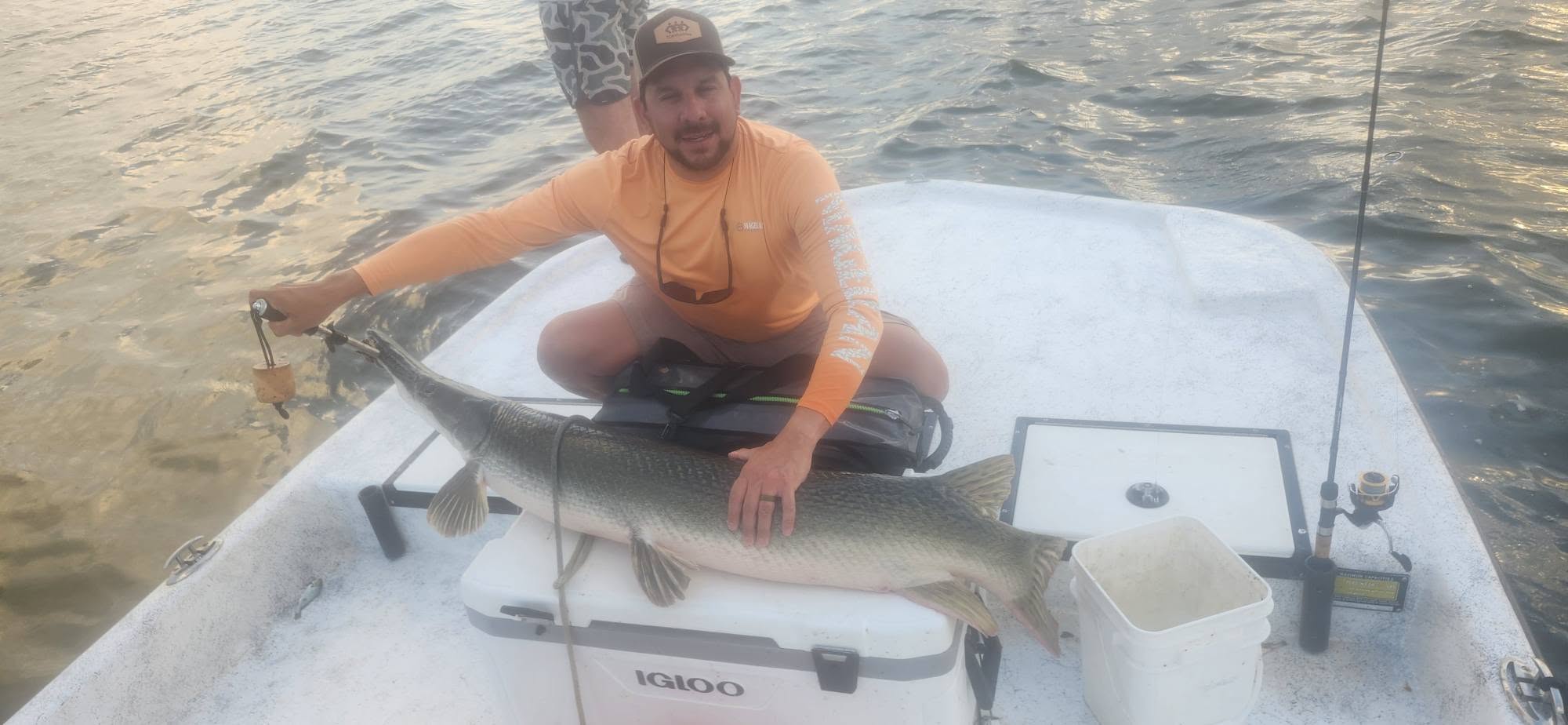 Alligator gar catch on fishing boat in Port O'Connor TX