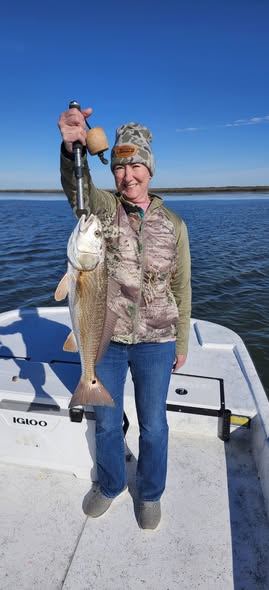 Redfish caught during fishing trip in Port O'Connor TX on boat deck