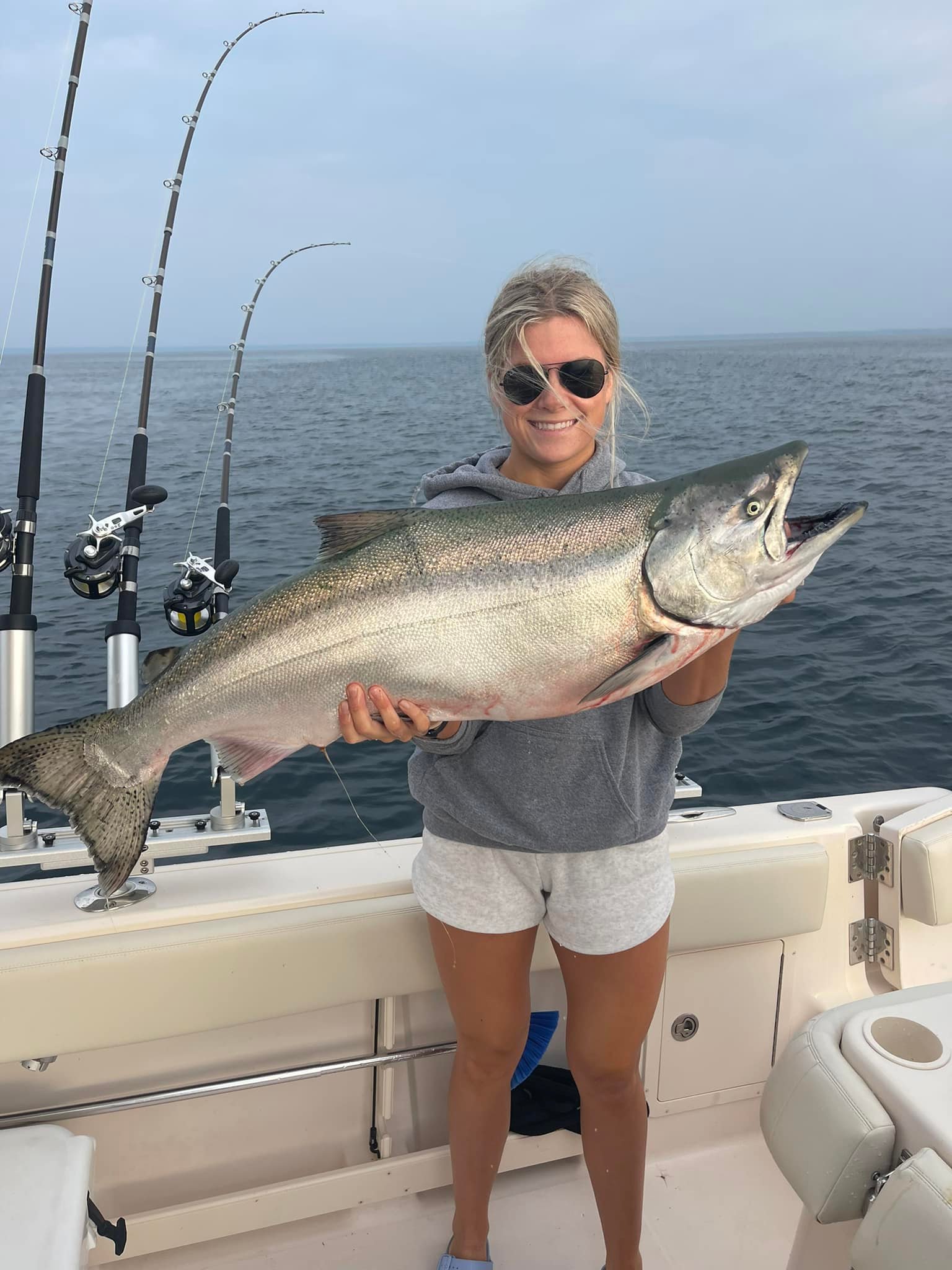 A chinook salmon caught while fishing in Sturgeon Bay
