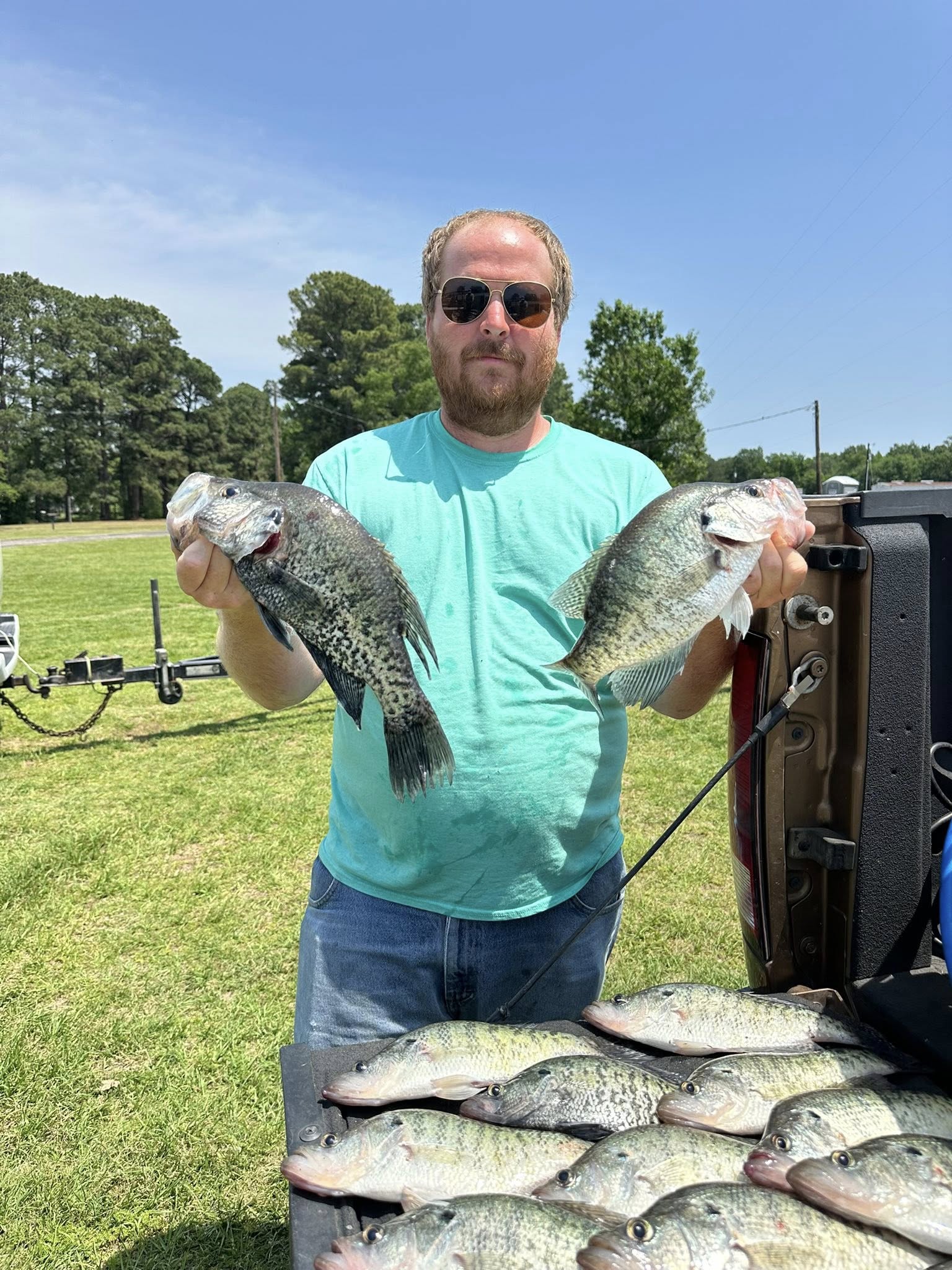 Five white crappie fish caught while fishing in Yantis