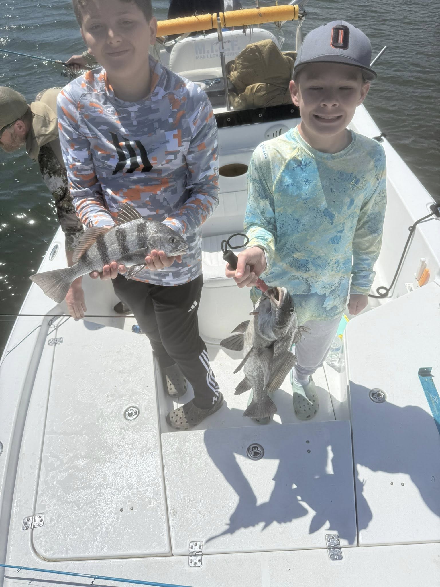 Two black drum fish caught during fishing charter in Surf City NC
