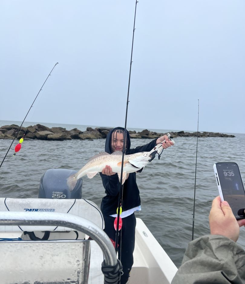 Redfish caught while fishing in St. Marys GA waters near rocky breakwater