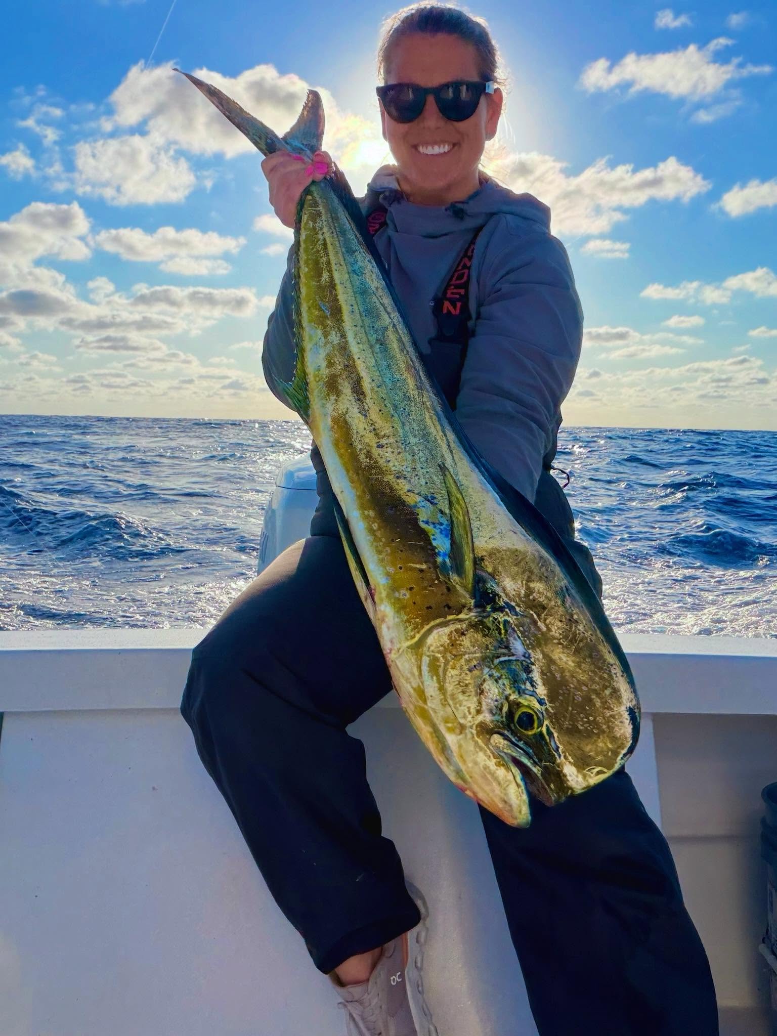 Mahi mahi catch displayed on fishing boat in Morehead City NC waters