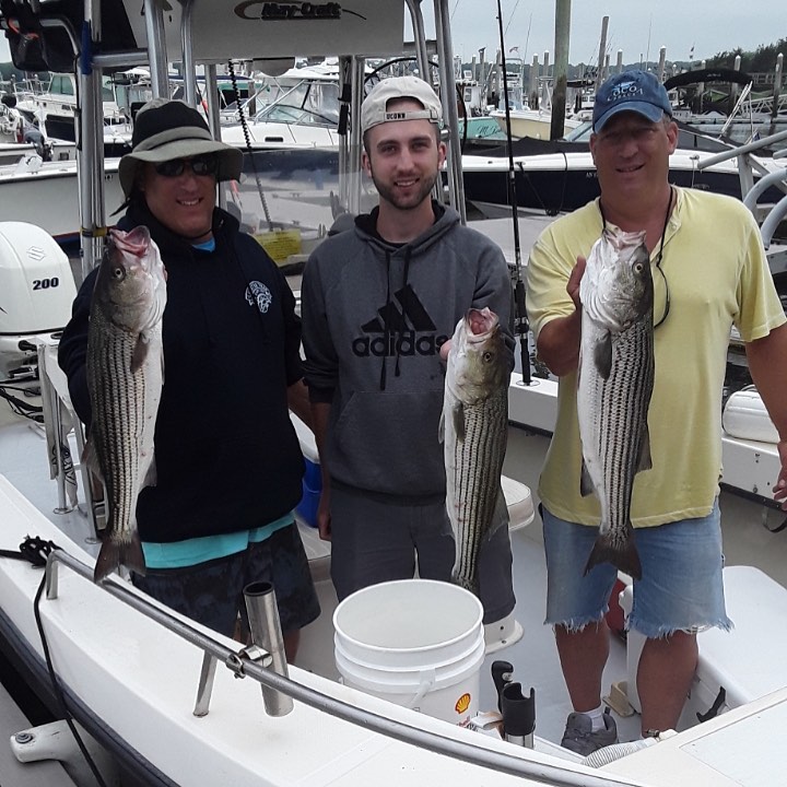 Cape Cod inshore fishing charter boat targeting striped bass and bluefish from Dennis MA