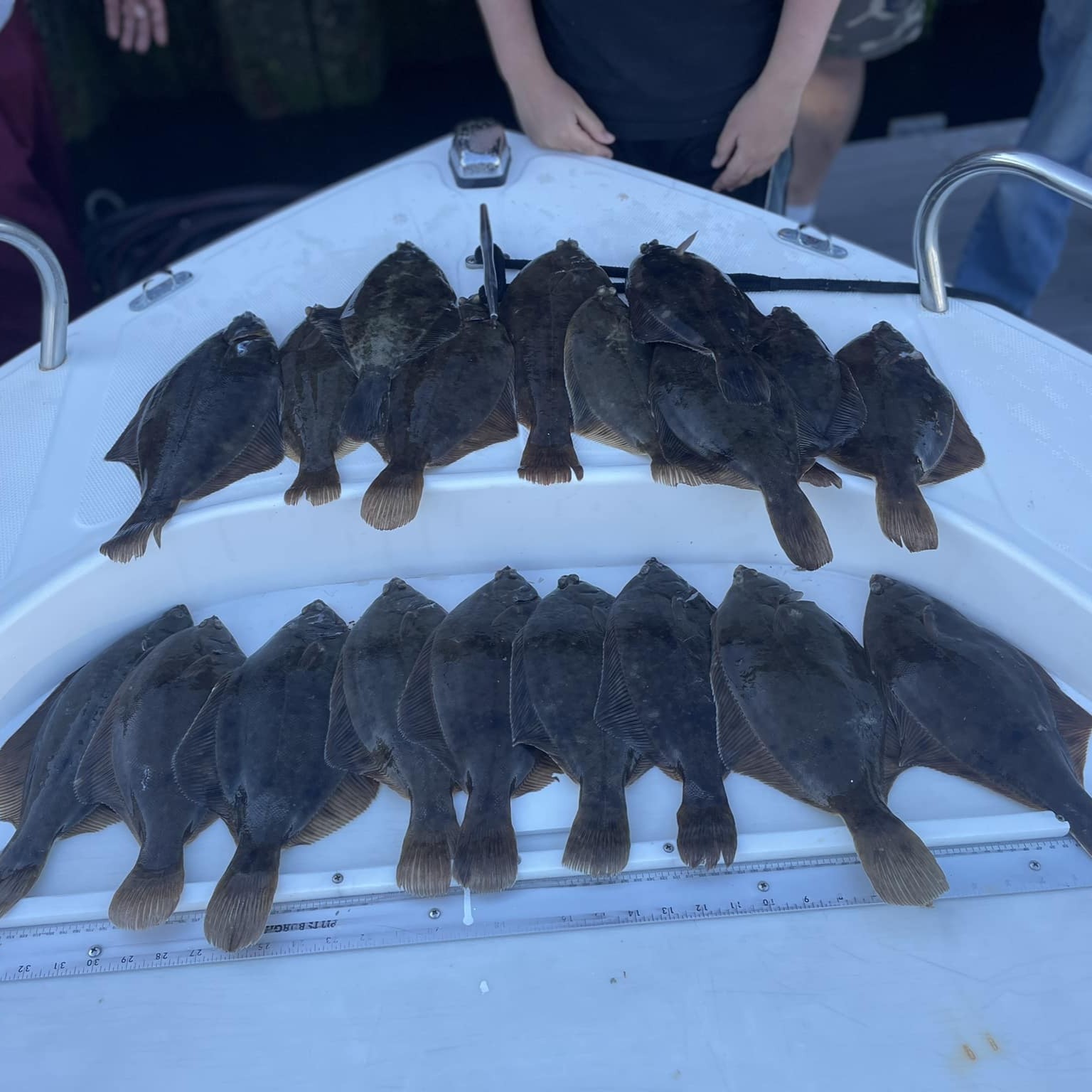 Cape Cod flounder fishing charter boat at Sandwich Marina with anglers and tackle gear ready