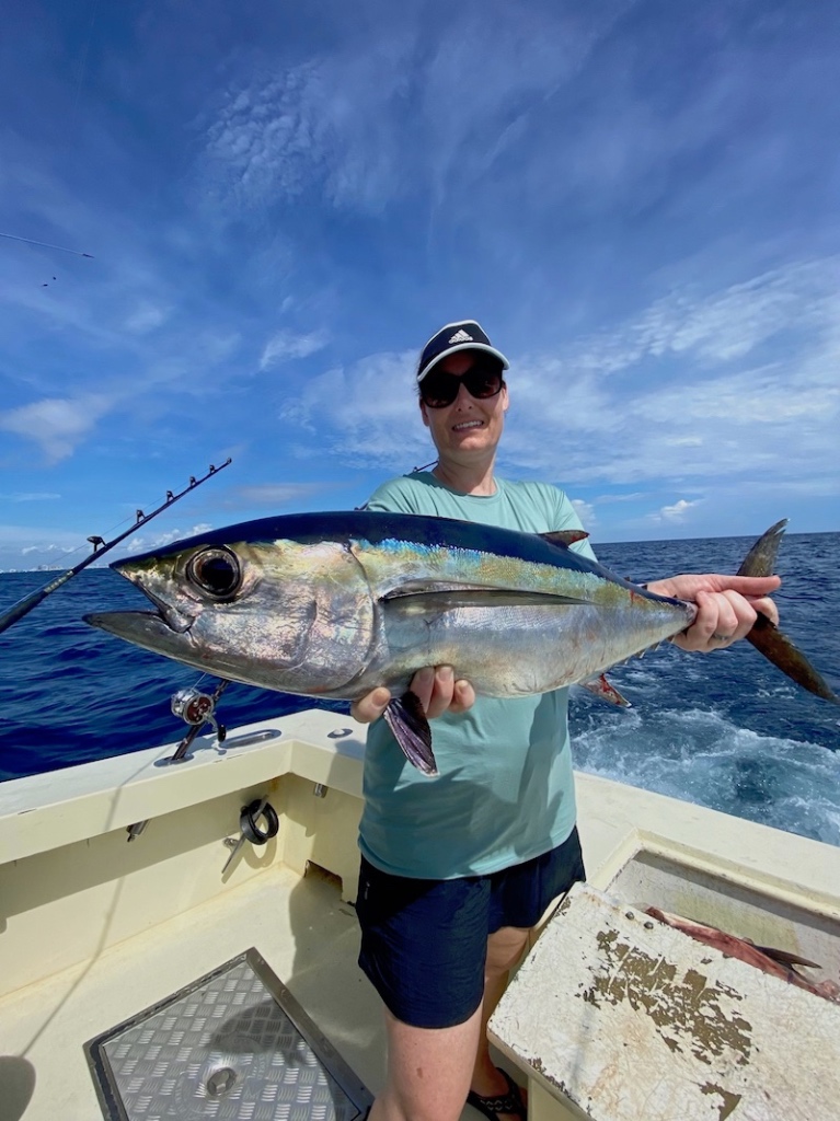 A blackfin tuna, a large fish, caught in Hollywood