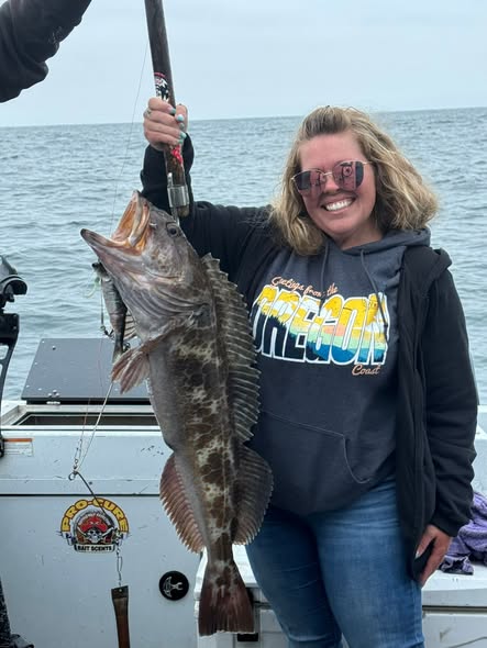Lingcod catch displayed on fishing charter boat in Roseburg OR waters