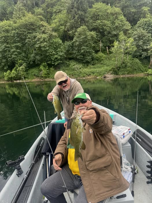 Smallmouth bass fishing success on boat in Roseburg Oregon
