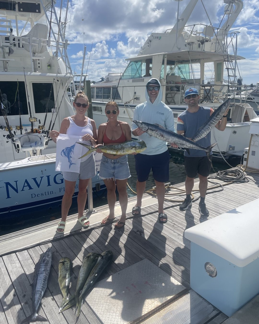Four king mackerel and wahoo fish caught while fishing in FL