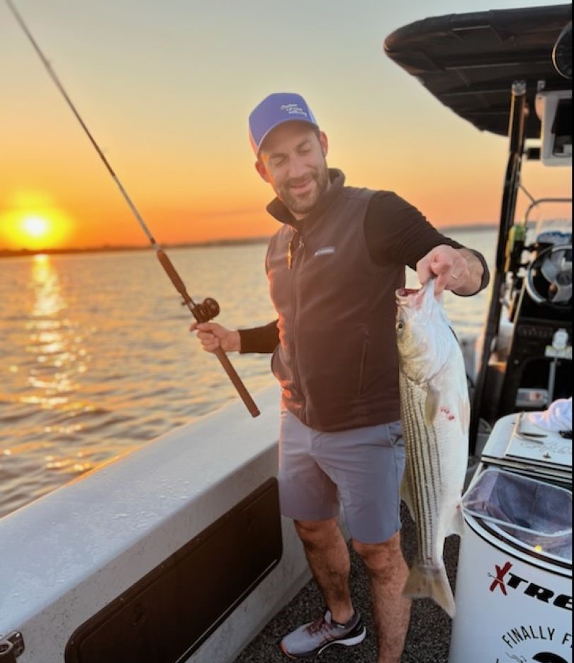 A striped bass, a 22-inch fish, caught while fishing in Kingston